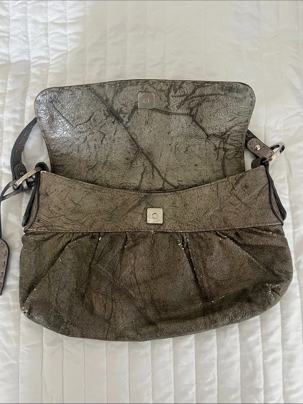 Fendi Metallic Shoulder Bag with Taupe Trim